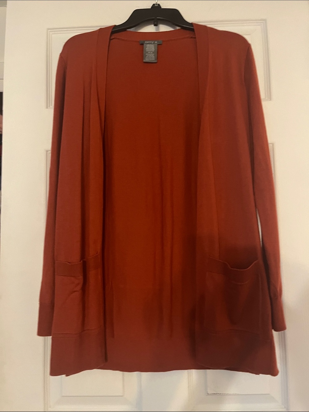 Matty M Long Open-Front Cardigan in Rust